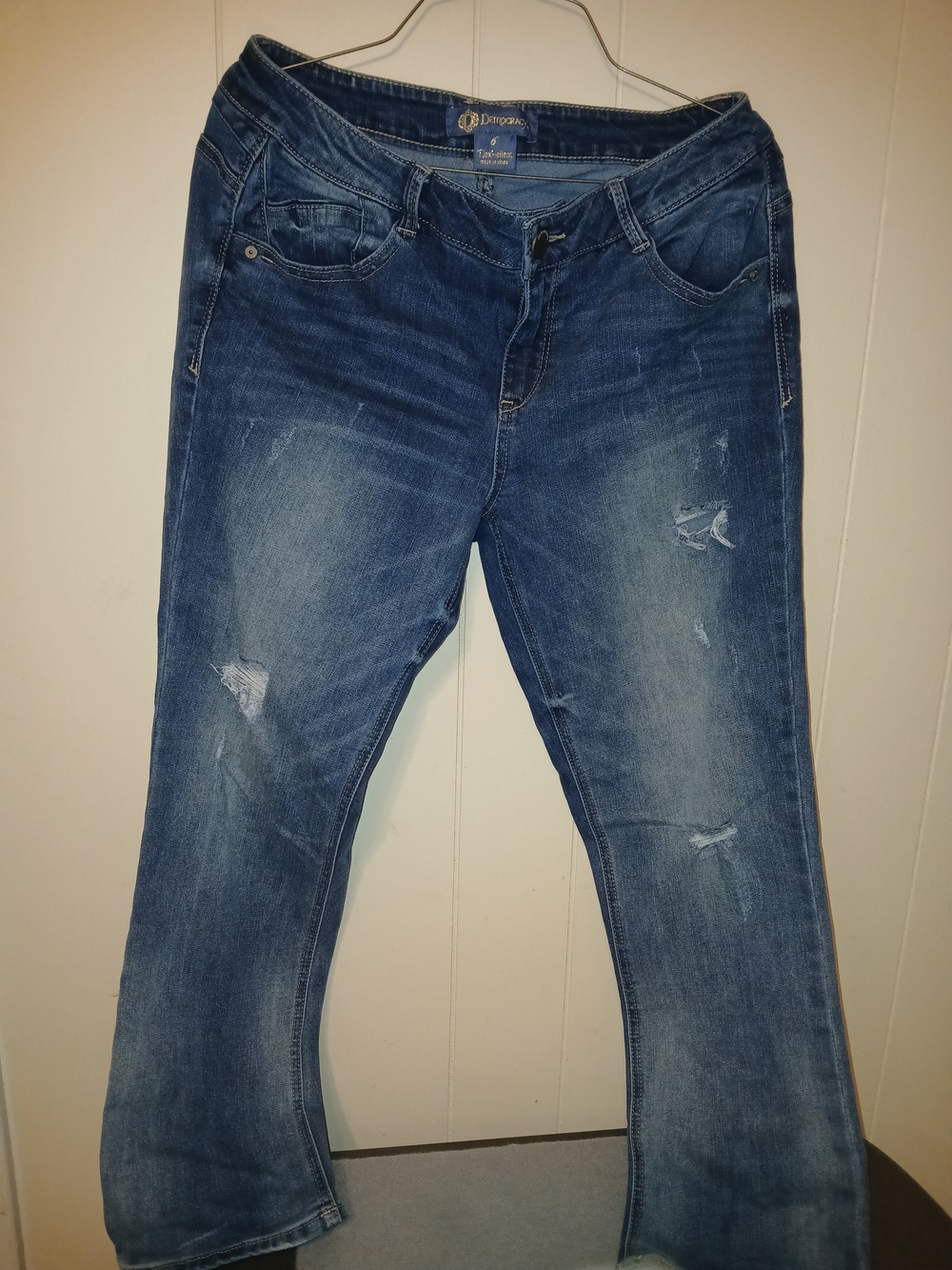 Denim Democracy Women's Medium Blue Distressed Boot Cut Jeans